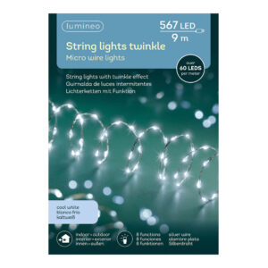 GUIRNALDA MICRO LED EXTRA DENSE LUZ FRIA PARPADEANTE 14m 567 LEDS CABLE PLATA