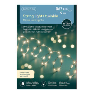 GUIRNALDA MICRO LED EXTRA DENSE LUZ CALIDA PARPADEANTE 14m 567 LEDS CABLE PLATA