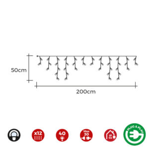 CORTINA ICICLE CON PROGRAMADOR EASY-CONNECT 2x0,5m 12 TIRAS 40 LEDS BLANCO FRÍO
