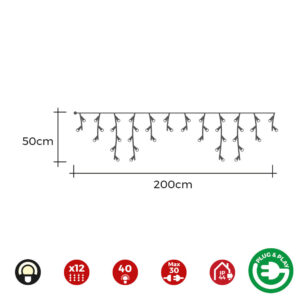 CORTINA ICICLE CON PROGRAMADOR EASY-CONNECT MULTIFUNCIÓN 2x0,5m 12 TIRAS 40 LEDS BLANCO CALIDO