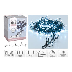 GUIRNALDA A PILAS MULTIFUNCION 96 LEDS CABLE NEGRO LUZ BLANCO FRIO 7,5m