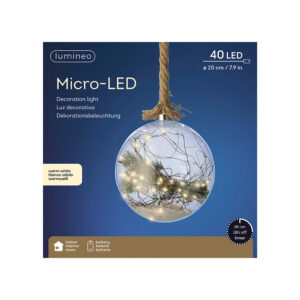 BOMBILLA CRISTAL 40 MICROLEDS CON CUERDA LUZ BLANCO CALIDO 40 lm Ø20x80cm