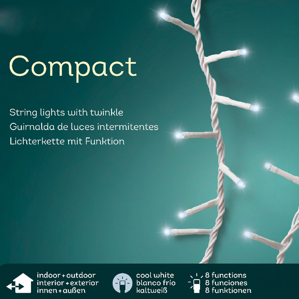 GUIRNALDA LED COMPACT PARPADEANTE EXTERIOR BLANCO FRIO 16m 500 LEDS CABLE BLANCO - Imagen 2