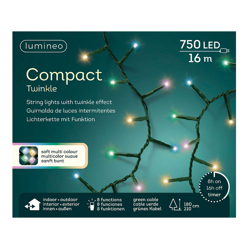 GUIRNALDA LED COMPACT PARPADEANTE MULTICOLOR PASTEL 750 LEDS CABLE VERDE 21m - Imagen 4