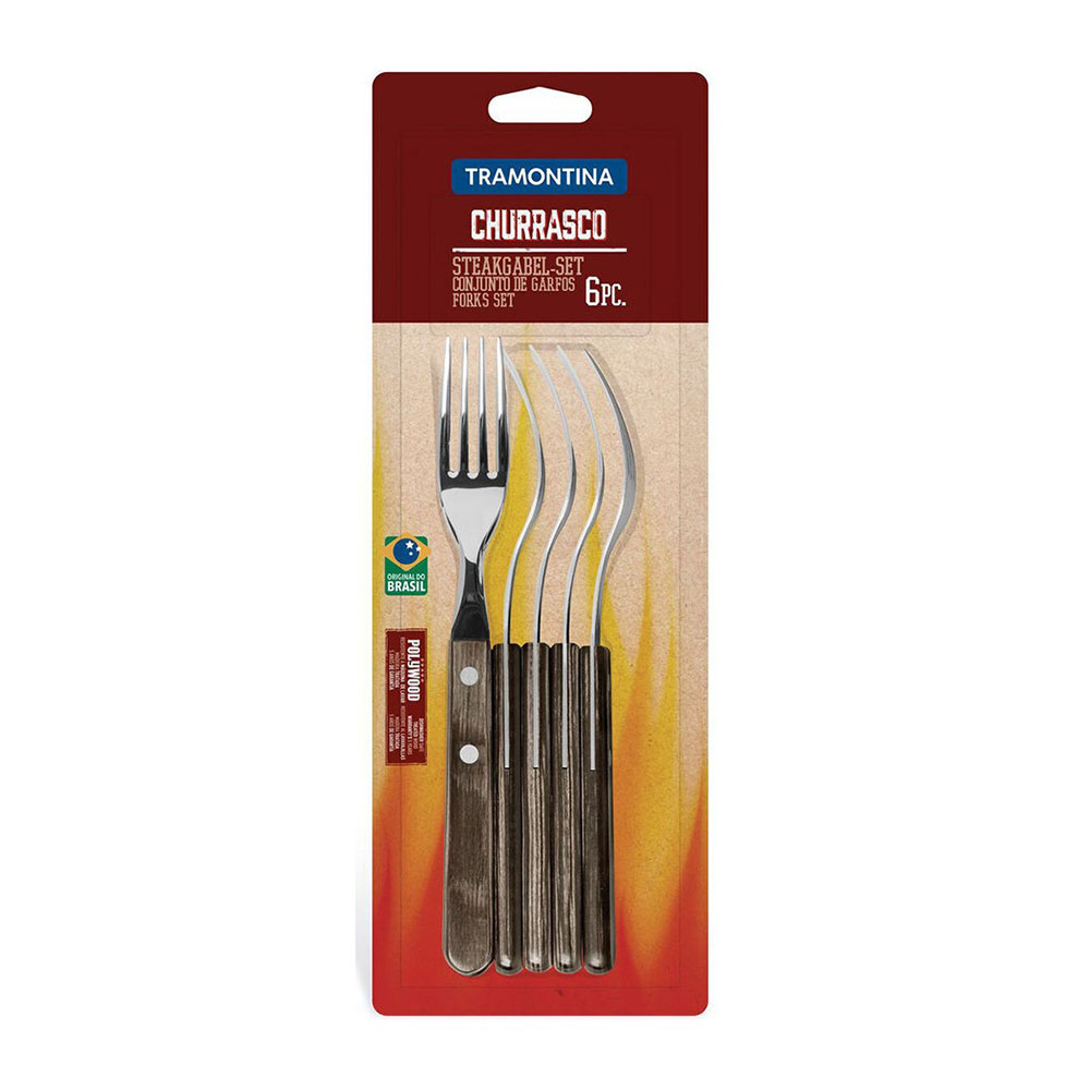 JUEGO DE TENEDORES JUMBO DE MESA 6 PIEZAS POLYWOOD CASTAÑO 20,5cm TRAMONTINA