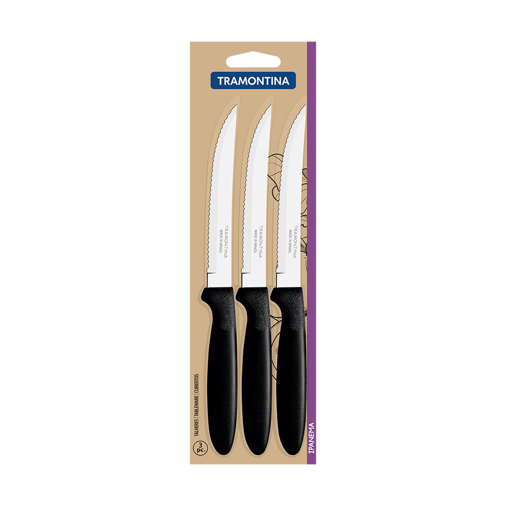 JUEGO DE CUCHILLOS PARA CARNE 3 PIEZAS IPANEMA NEGRO 21,3cm TRAMONTINA