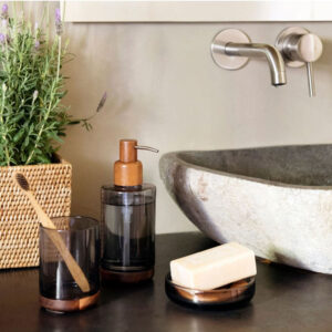 DISPENSADOR DE CRISTAL GRIS Y ACACIA BA73074 ANDREA HOUSE