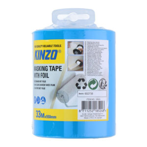 DISPENSADOR CON LAMINA PROTECTORA CON CINTA PARA ENMASCARAR 550 mm x 33 m KINZO