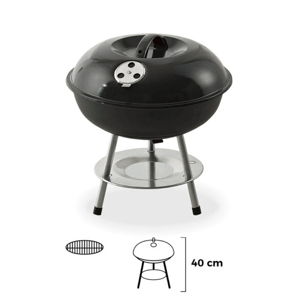 BARBACOA NEGRA DE CARBÓN Ø35,5x40cm CON 3 PATAS.