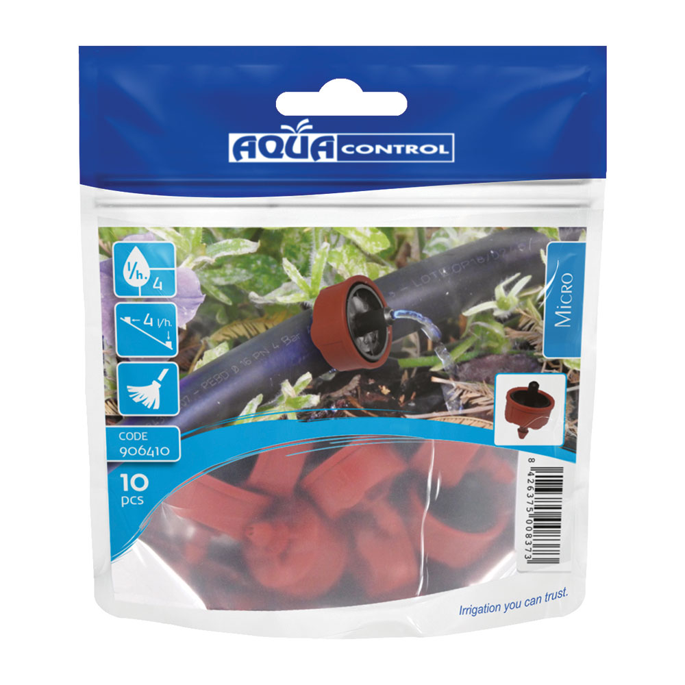 GOTERO AUTOCLEAN 4 l/h. AUTOCOMPENSADO Y AUTOLIMPIABLE EN BOLSA GRANEL 10 UNIDADES 906410 AQUA CONTROL