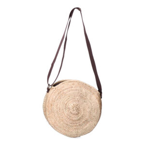 BOLSO REDONDO DE PALMA CON ASA REGULABLE DE PIEL