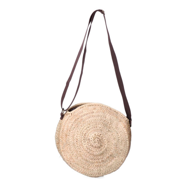 BOLSO REDONDO DE PALMA CON ASA REGULABLE DE PIEL