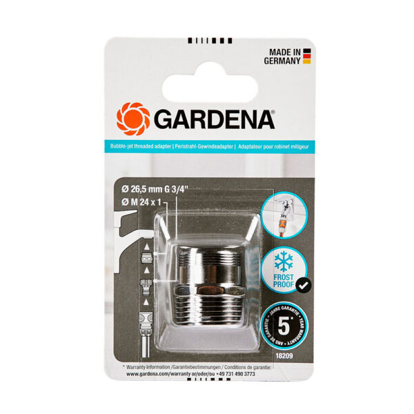 ADAPTADOR ROSCA PARA CONEXION AL GRIFO DE COCINA. MACHO Ø26,5mm (3/4) A MACHO M24x1mm. GARDENA - Imagen 2