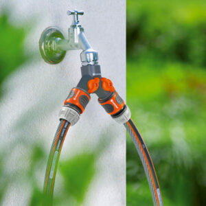 DISTRIBUIDOR DOBLE PARA GRIFOS DE 21mm (1/2") 26,5mm (3/4") 33,3mm (1") (BLISTER) GARDENA