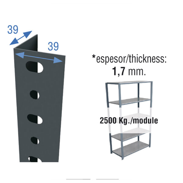 PERFIL SCLASSIC P/40 2000mm GRIS. SIMON RACK