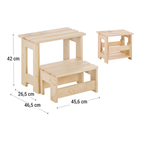 TABURETE/ESCALERA MONTADA PINO BRUTO 100% PEFC CERT 43x46,5x27cm ASTIGARRAGA - Imagen 3