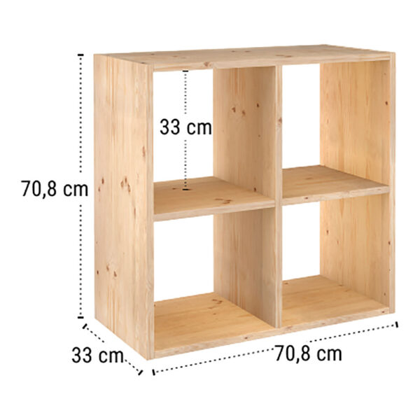 ESTANTERIA MODULAR CON 2X2 CUBOS DINAMIC PINO MACIZO 70,8x70,8x33cm ASTIGARRAGA - Imagen 3