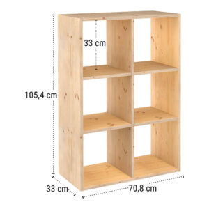ESTANTERIA MODULAR 6 CUBOS DINAMIC PINO MACIZO 70,8x33x105,4cm ASTIGARRAGA