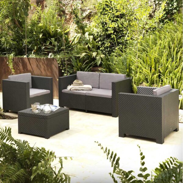 CONJUNTO DE JARDIN/TERRAZA DE 2 SILLONES+1 SOFA+1 MESA. DIVA TROPEA GRAFIT SP BERNER - Imagen 2