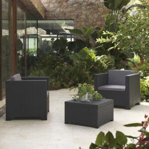 CONJUNTO DE JARDIN/TERRAZA DE 2 SILLONES+1 MESA. DIVA TETE GRAFIT SP BERNER