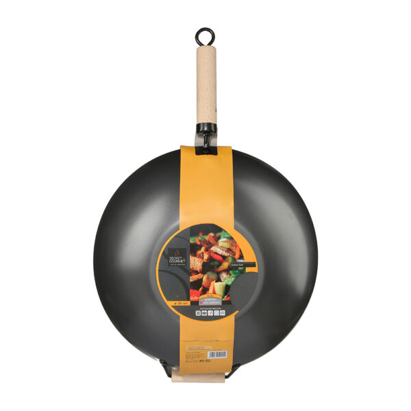 WOK DE ACERO Ø35cm CON MANGO DE MADERA Y ASA.