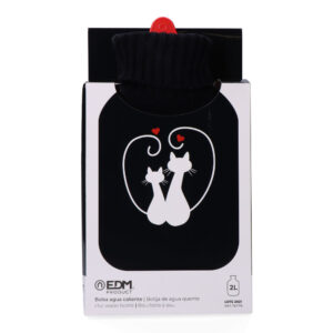 BOLSA DE AGUA CALIENTE NEGRA. MODELO GATOS ENAMORADOS 2 L