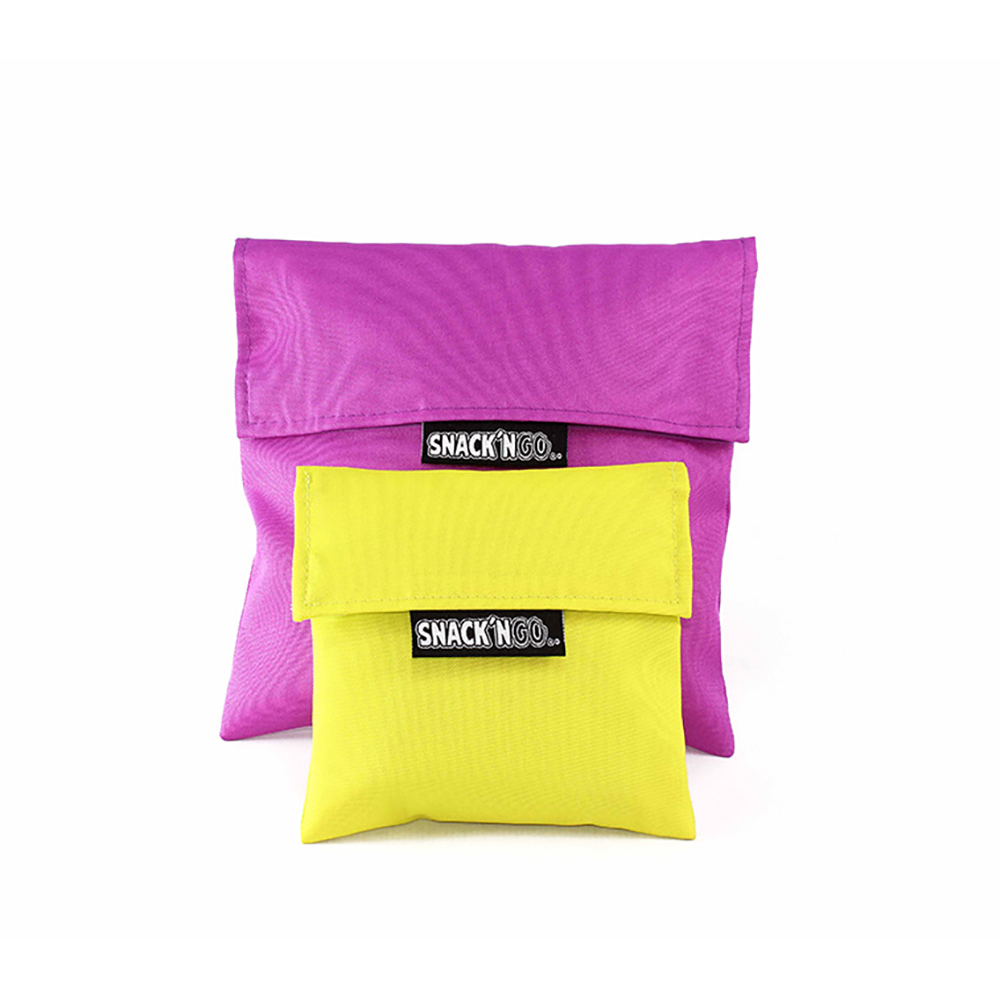 PORTA SNACKS REUTILIZABLES SNACK'N'GO LILA-AMARILLO 14x14cm Y 20x20cm, 2 UNIDADES