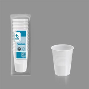 BOLSA CON 25 VASOS BLANCOS BIODEGRADABLES 200cc PLASTICO
