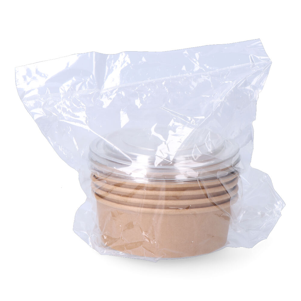 ENVASE DE CARTÓN BIODEGRADABLE REDONDO PARA ENSALADA CON TAPA 500cc (5 unid.)