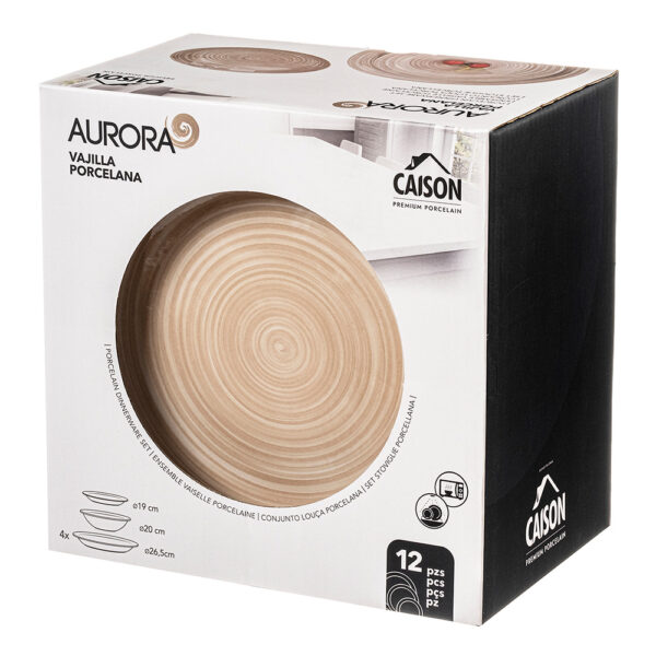 VAJILLA 12 PCS PORCELANA AURORA 26,5 / 20 / 19 cm CAISON