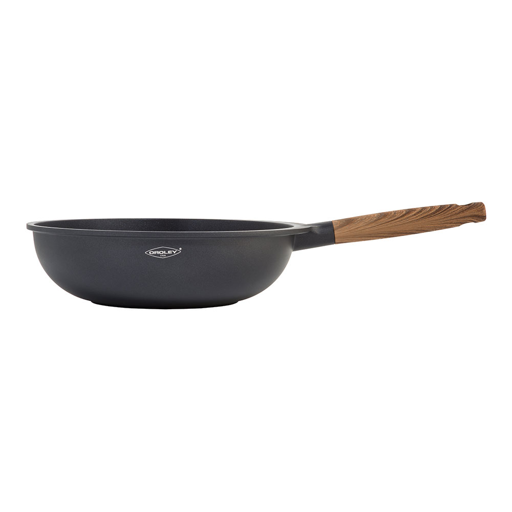 WOK ALUMINIO FUNDIDO C/TAPA. MANGO COLOR MADERA 30cm NATURE OROLEY