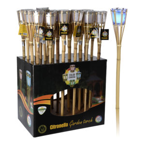 ANTORCHA DE BAMBOO COLOR NATURAL CON VELA DE LED RGB Y PERFUMADA A PILAS 77cm