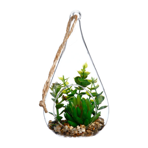 JARRON DE CRISTAL COLGANTE CON PLANTA DECORATIVA 10x19,5cm COLORES / MODELOS SURTIDOS - Imagen 2