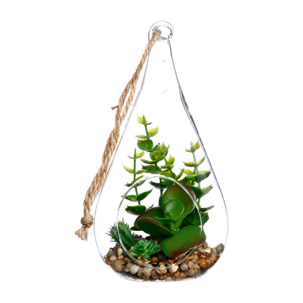 JARRON DE CRISTAL COLGANTE CON PLANTA DECORATIVA 10x19,5cm COLORES / MODELOS SURTIDOS - Imagen 3