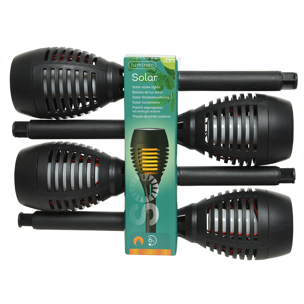 SET DE 4 ESTACAS SOLARES EFECTO LLAMA Ø7,5x27cm COLORES/MODELOS SURTIDOS - Imagen 2