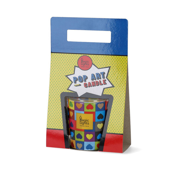 VELA EN VASO POP ART Ø7,5x8,4cm CORAZONES MAGIC LIGHTS