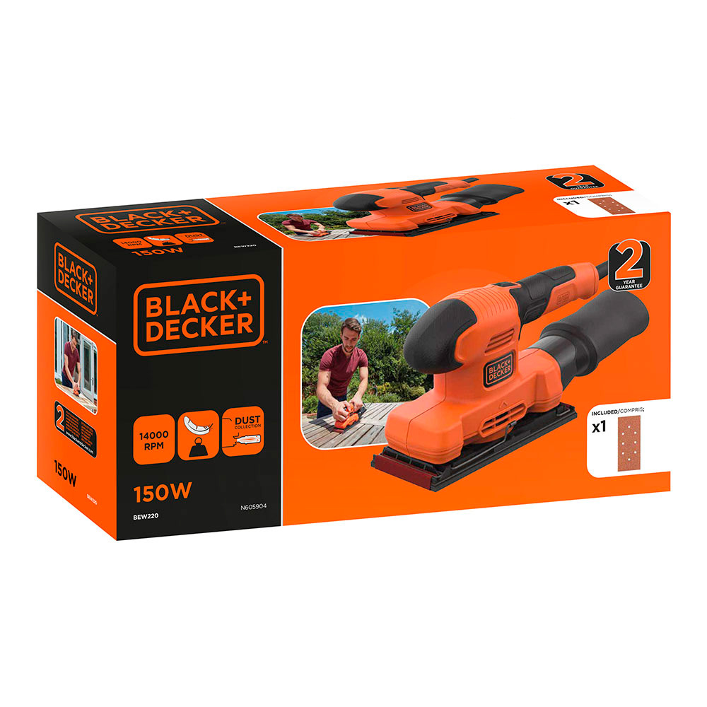 LIJADORA ORBITAL 150W DE 1/3 BEW220-QS BLACK+DECKER