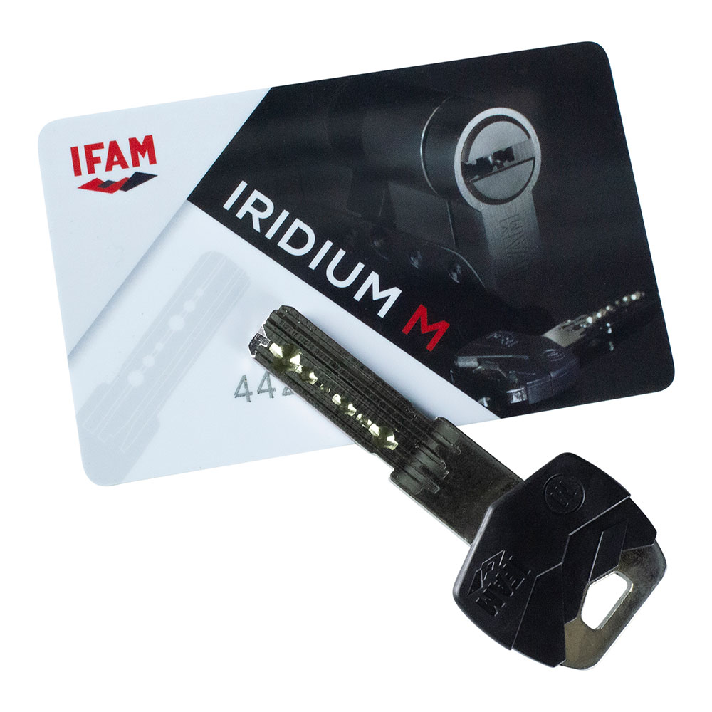 CILINDRO IRIDIUM M IRM3030LD LATÓN 60mm (30+30mm) LEVA LARGA 15mm CON 5 LLAVES DE SEGURIDAD. IFAM