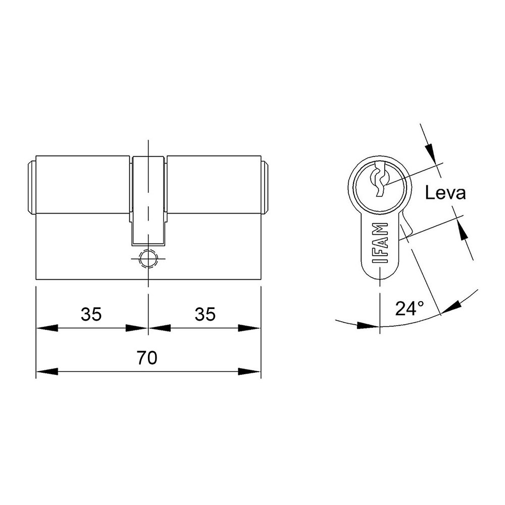 CILINDRO F5S3535L DE LATÓN 70mm (35+35mm) LEVA LARGA 15mm. CON 3 LLAVES DE SERRETA. IFAM - Imagen 3