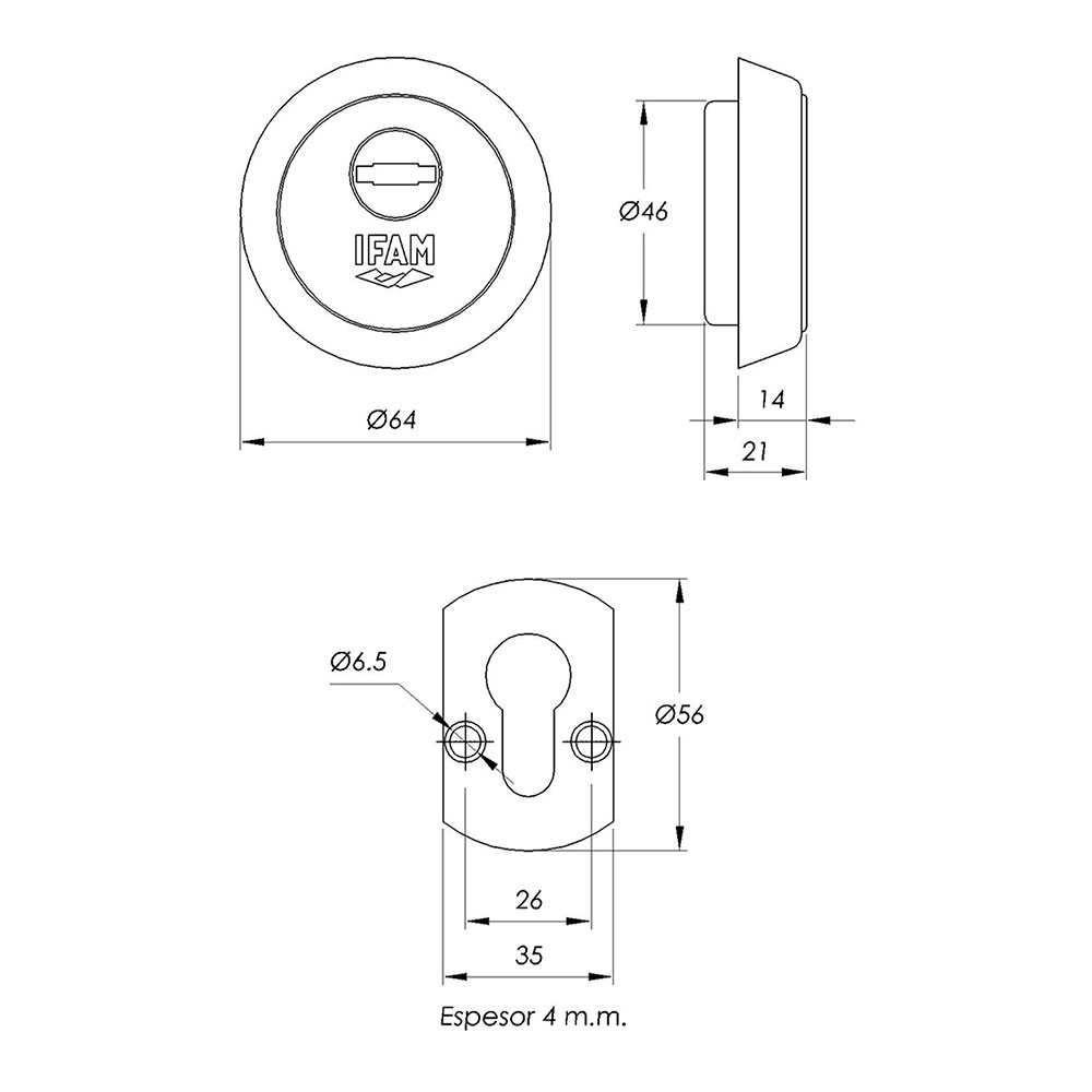 ESCUDO ES610L ACABADO LATÓN. Ø64mm. IFAM - Imagen 2