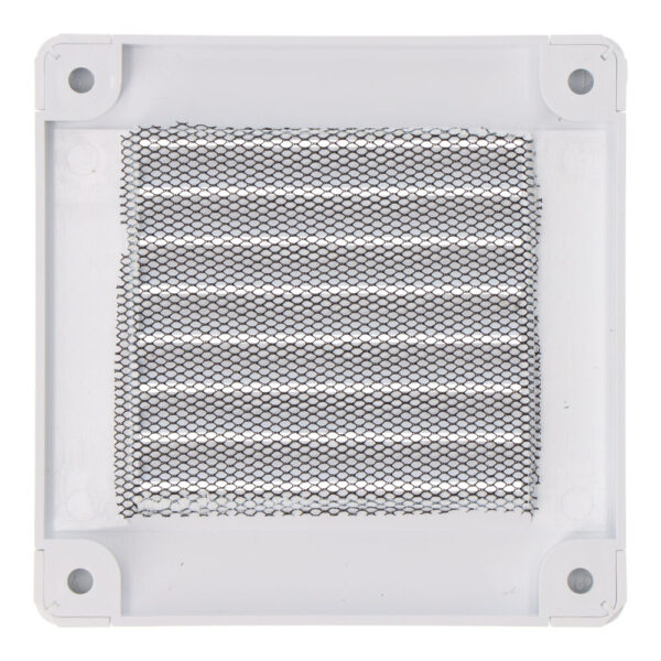 REJILLA VENTILACIÓN CUADRADA CON TAPONES Y MOSQUITERA 100x100x7mm ABS BLANCA