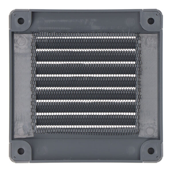 REJILLA VENTILACIÓN CUADRADA CON TAPONES Y MOSQUITERA 100x100x7mm ABS GRIS