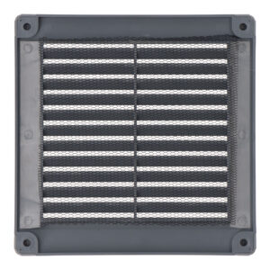 REJILLA VENTILACIÓN CUADRADA CON TAPONES Y MOSQUITERA 150x150x7mm ABS GRIS