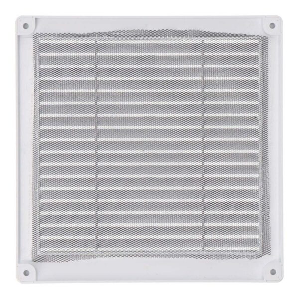 REJILLA VENTILACIÓN CUADRADA CON TAPONES Y MOSQUITERA 200x200x7mm ABS BLANCA