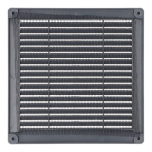 REJILLA VENTILACIÓN CUADRADA CON TAPONES Y MOSQUITERA 200x200x7mm ABS GRIS