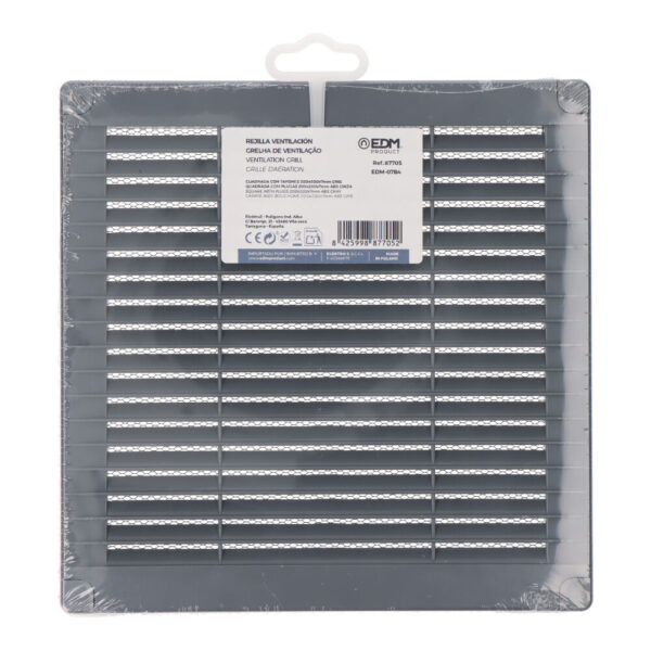 REJILLA VENTILACIÓN CUADRADA CON TAPONES Y MOSQUITERA 200x200x7mm ABS GRIS - Imagen 2