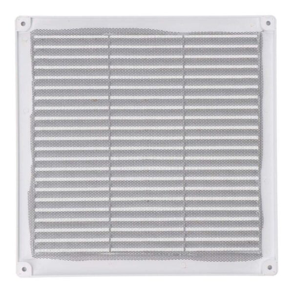 REJILLA VENTILACIÓN CUADRADA CON TAPONES Y MOSQUITERA 250x250x7mm ABS BLANCA