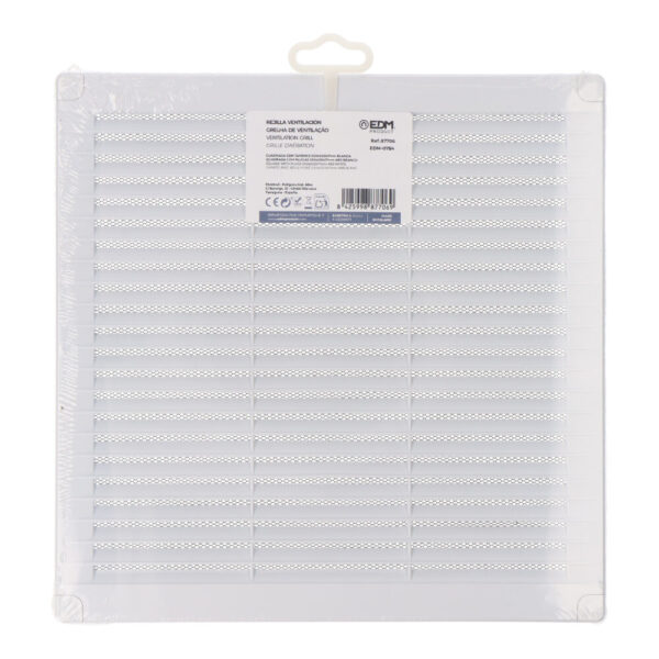 REJILLA VENTILACIÓN CUADRADA CON TAPONES Y MOSQUITERA 250x250x7mm ABS BLANCA - Imagen 2