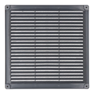 REJILLA VENTILACIÓN CUADRADA CON TAPONES Y MOSQUITERA 250x250x7mm ABS GRIS