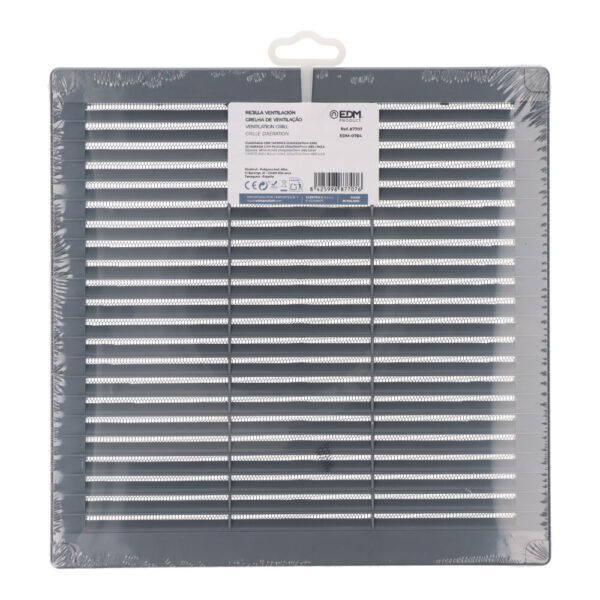 REJILLA VENTILACIÓN CUADRADA CON TAPONES Y MOSQUITERA 250x250x7mm ABS GRIS - Imagen 2